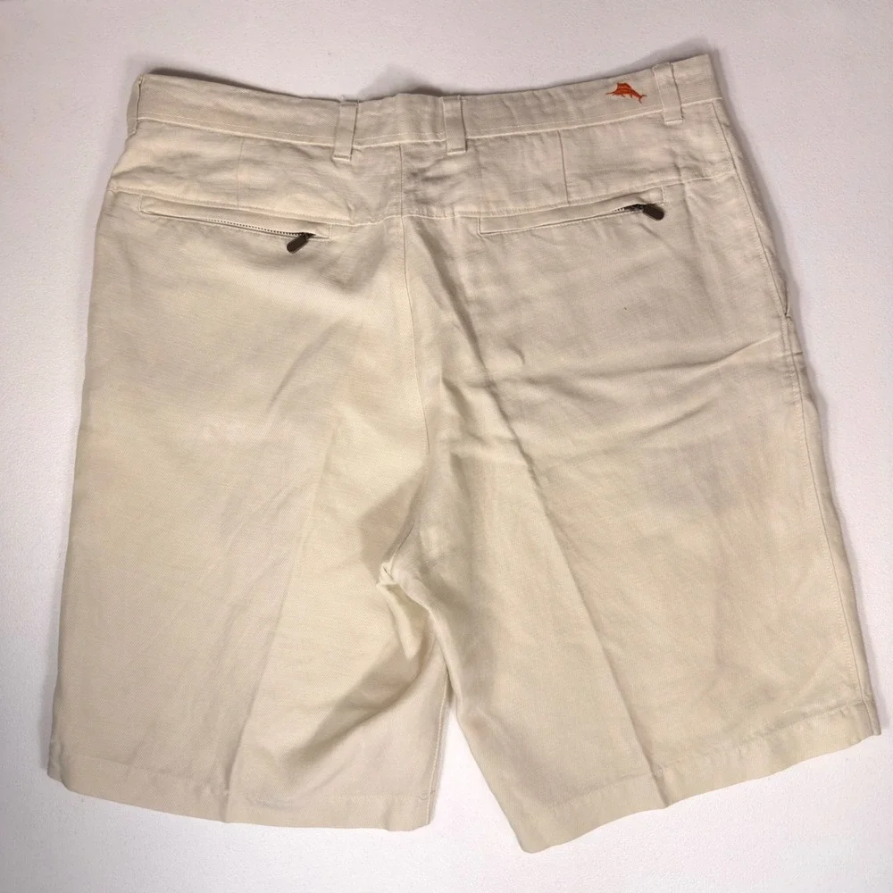 Tommy Bahama Linen Tencel Blend Flat Front Summer Resort Shorts Beige Mens 34
